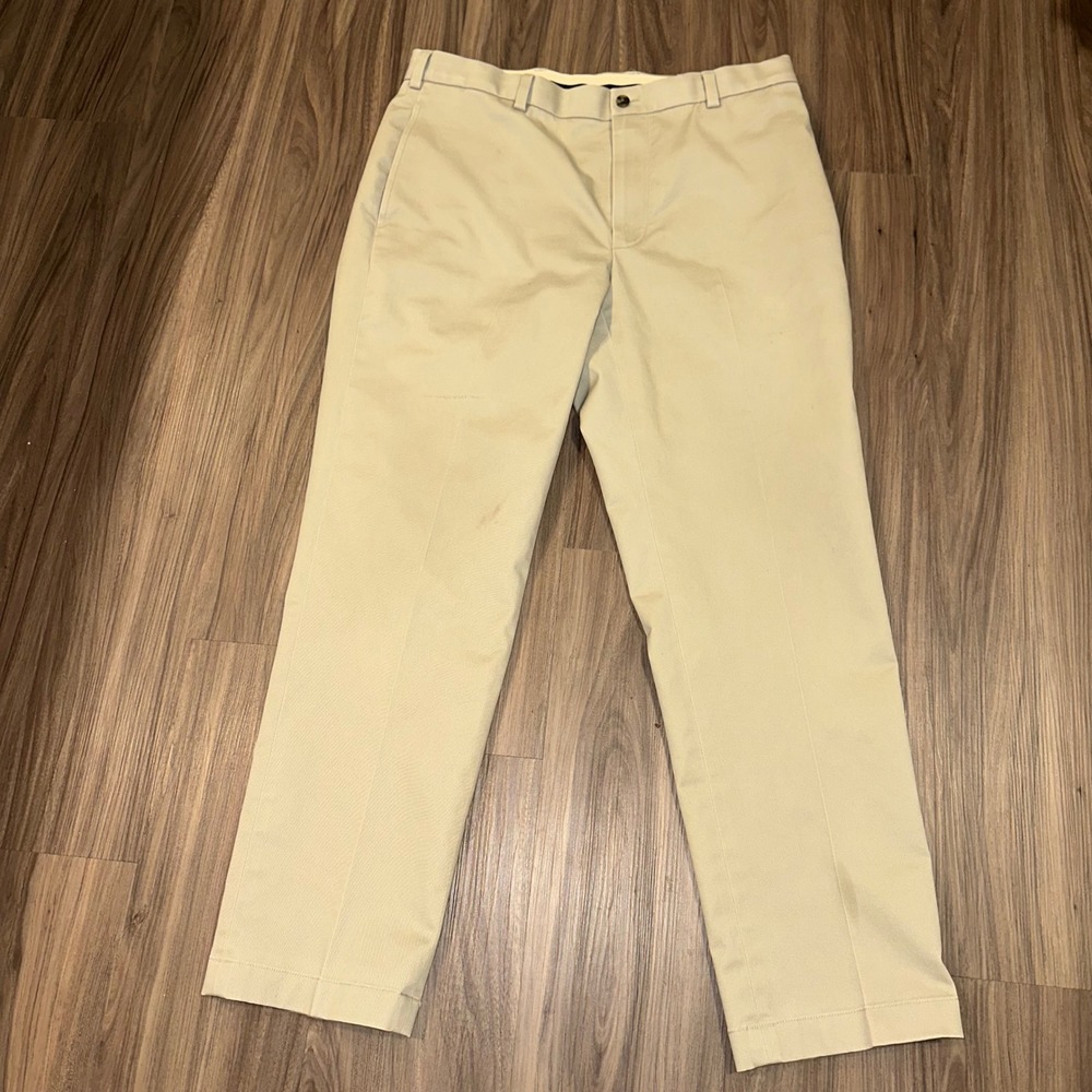 Brooks Brothers Advantage Chino Clark Mens W35‎ L30 Khaki Cotton Lycra Blend